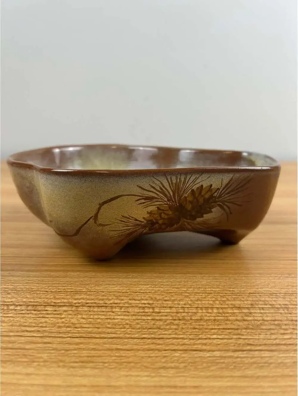 Frankoma Pottery Dish Bowl 4N Pine Cone Decorated Artist Signed.